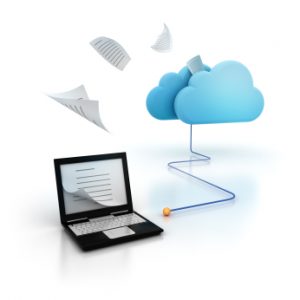 image of laptop connected to "the cloud"